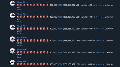 Chart showing ETH moving in 100K transactions