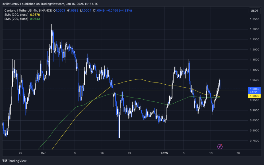 ADA trying to hold $1 | Source: ADAUSDT chart on TradingView